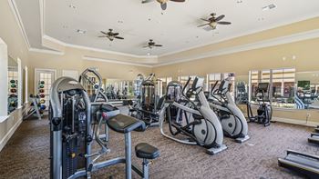 A spacious gym with a variety of exercise equipment.